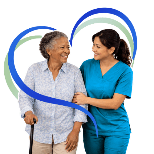 Cedar Grove caregiver walking with a senior client